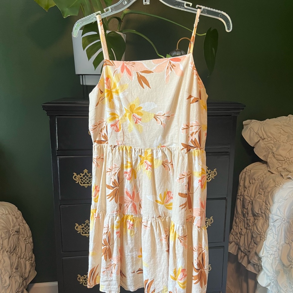 Forever 21  Sundress in Cream, Yellow, and brown Floral Dress - tropical summer